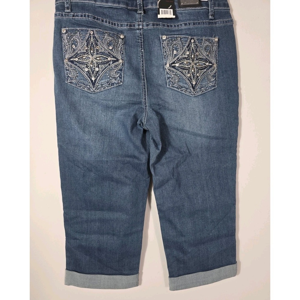Y2K Earl Jean Capri Jeans Women's 8P Rhinestone Embellished Denim McBling - Picture 2 of 11